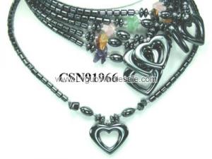 Semi precious Chip Beads Hematite Heart Pendant Beads Stone Chain Choker Fashion Women Necklace